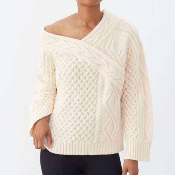 GSTQ Women's Off the Shoulder Wool Knit Sweater in Ivory Cream - Picture 1 of 8